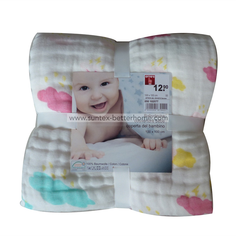 Custom 6 Layers Prewashed 100% Cotton Muslin Baby Blankets