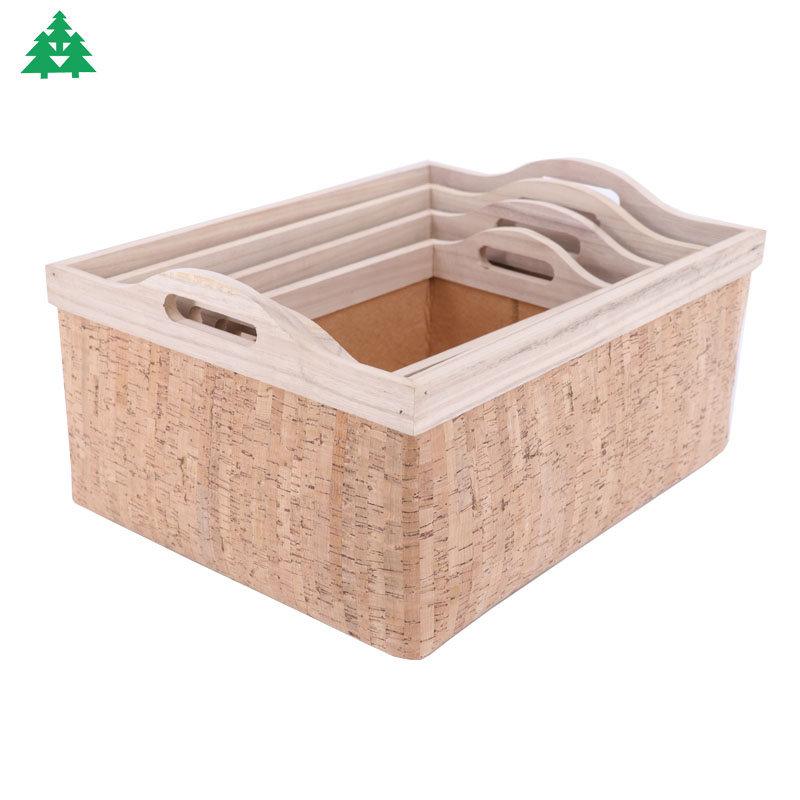 Storage basket, felt basket, felt basket with cork, basket with wood handle