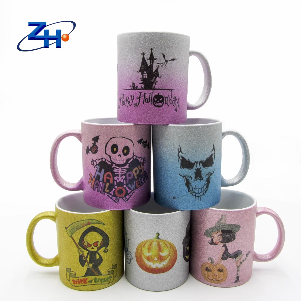 11oz ceramic glitter mug with different color shiny gift mug