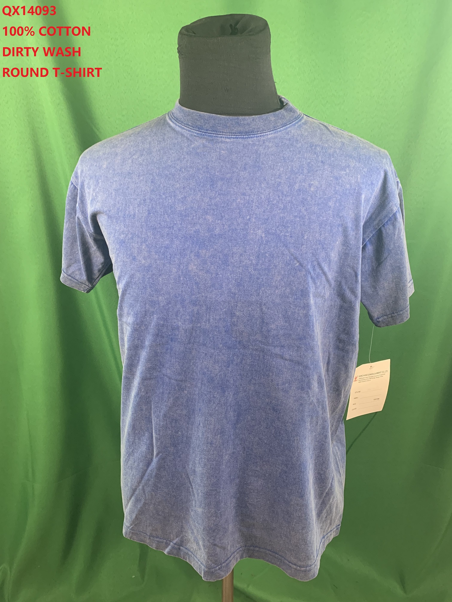 Qx14093 100% Cotton Dirty Wash Round T-Shirt