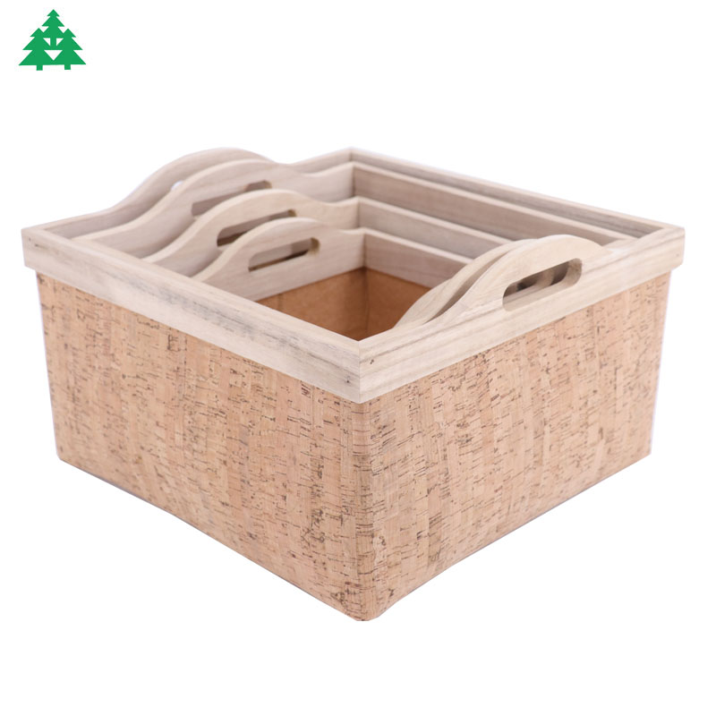 Storage basket, felt basket, felt basket with cork, basket with wood handle
