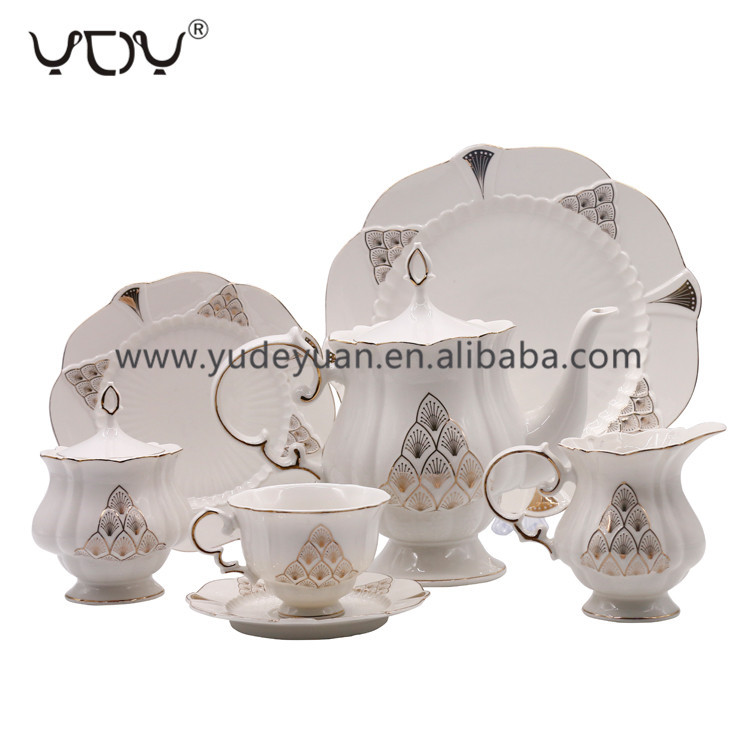 2020 latest custom decal white porcelain new bone china 24pcs gold coffee set