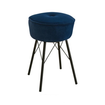 Round velvet ottoman with 4 metal legs