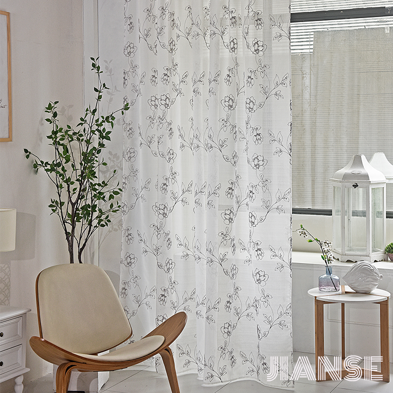 CURTAIN E8276 Luxury Rose Sheer Embroidery Window Curtain