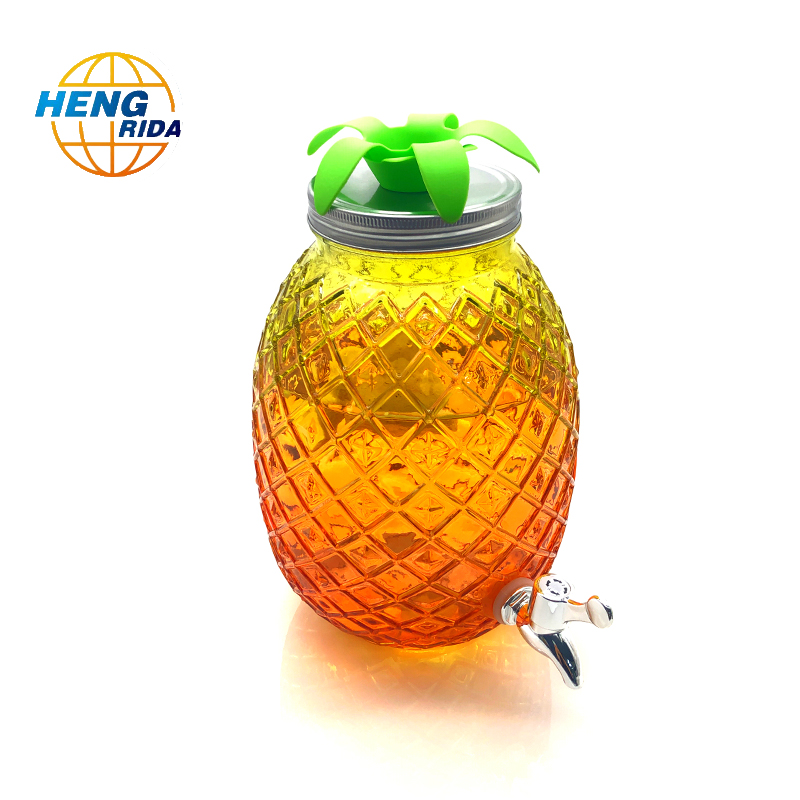 Pineapple shape cool water bottle water bottle juice bucket with tap transparent glass cold water bottle