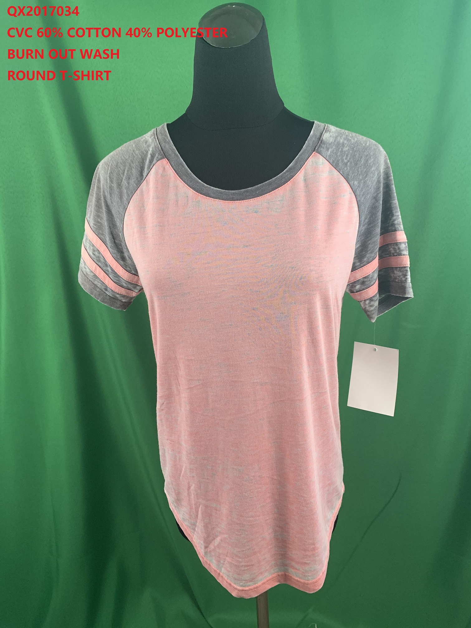 Qx2017034 Cvc Burn Out Wash Round T-Shirt