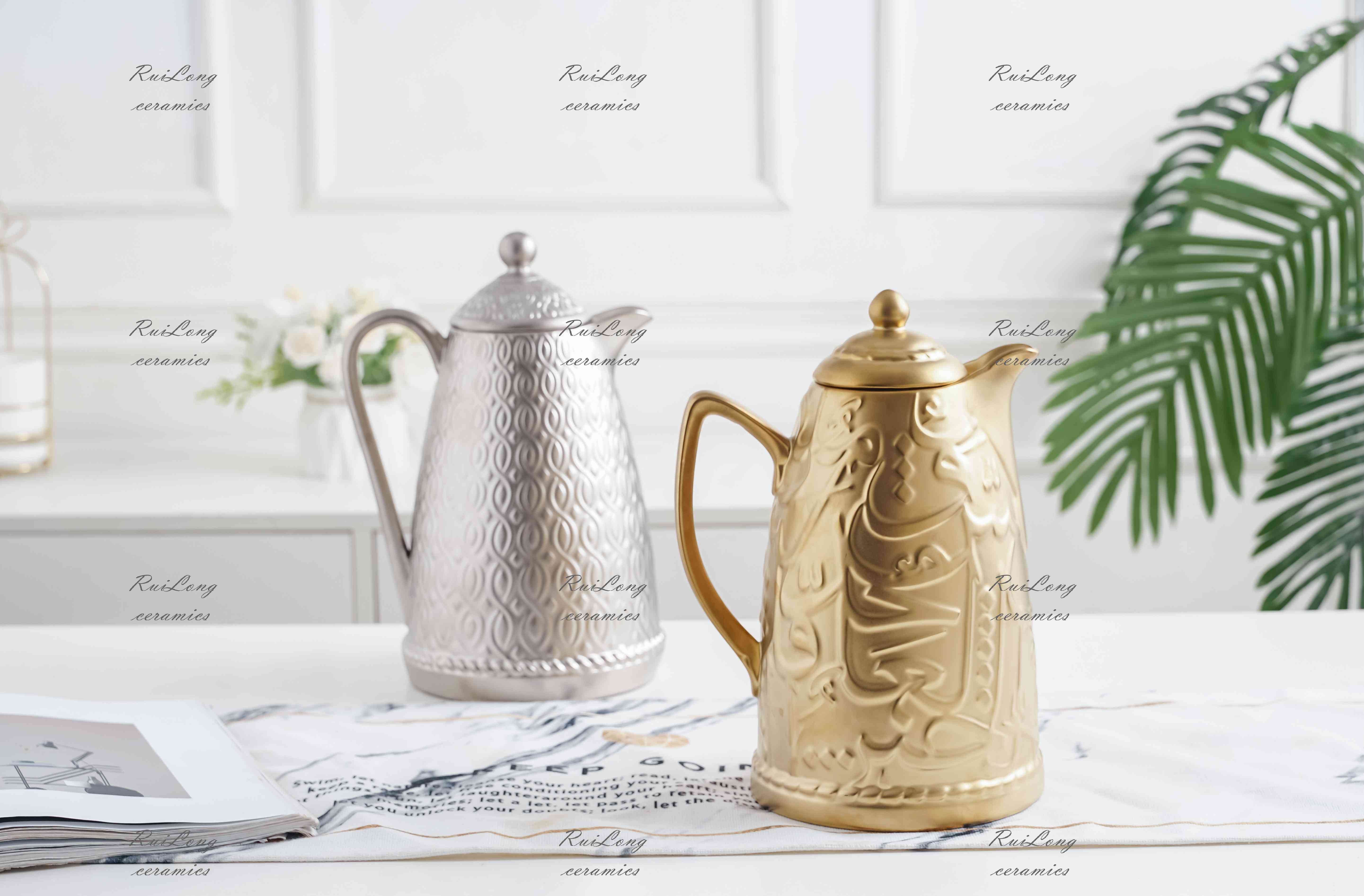 Electroplated gold silver hotel home used thermo hot water ceramic jug