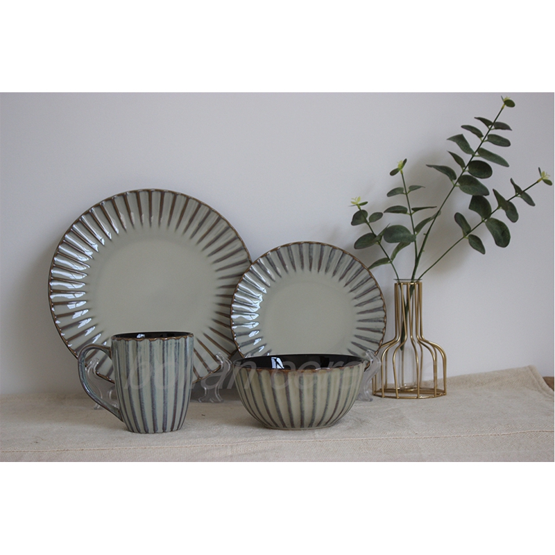 embossed dinnerware with reactive glaze
