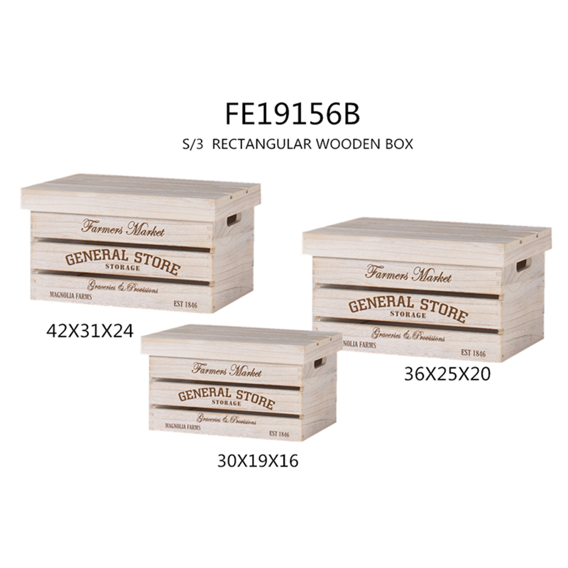 Set of 3 Rectangle Wood Storage Basket w/ Lid