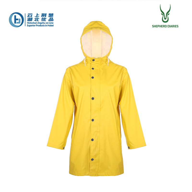 Ladies' long style windproof waterproof PU jacket