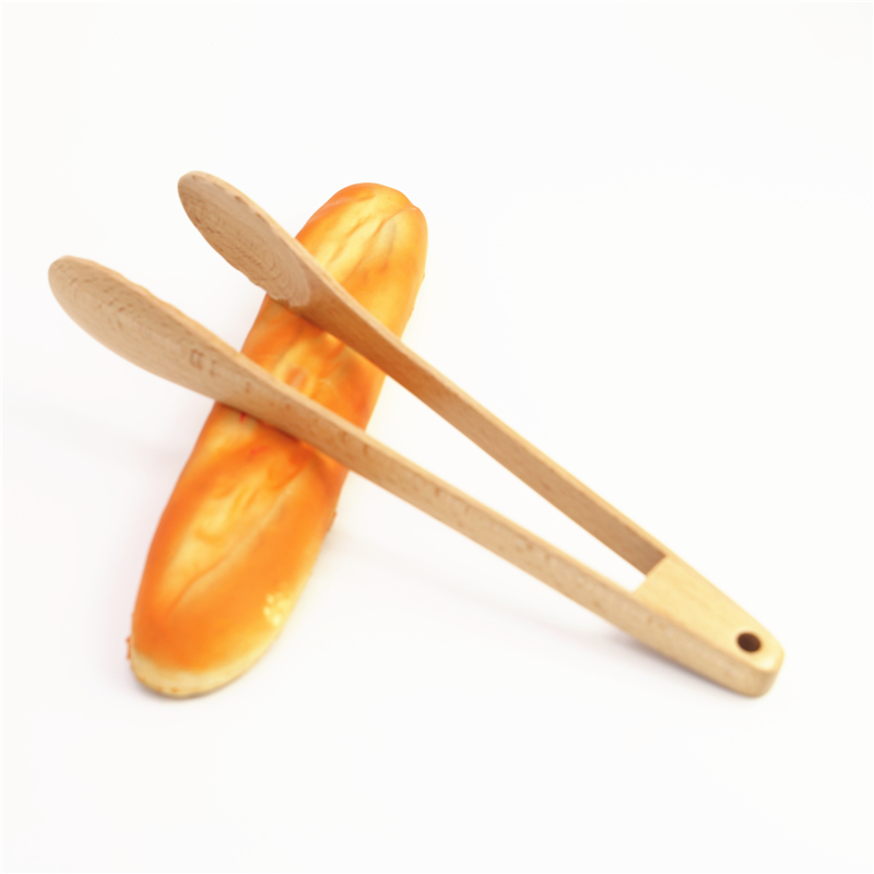 Manual Kitchen BBQ Cooking Tool Long Wood Clip Toast Bread Food Tongs