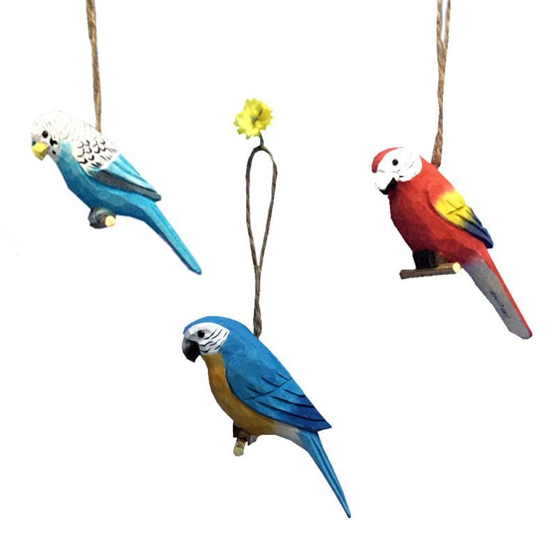 wooden biparrot and owl ornament