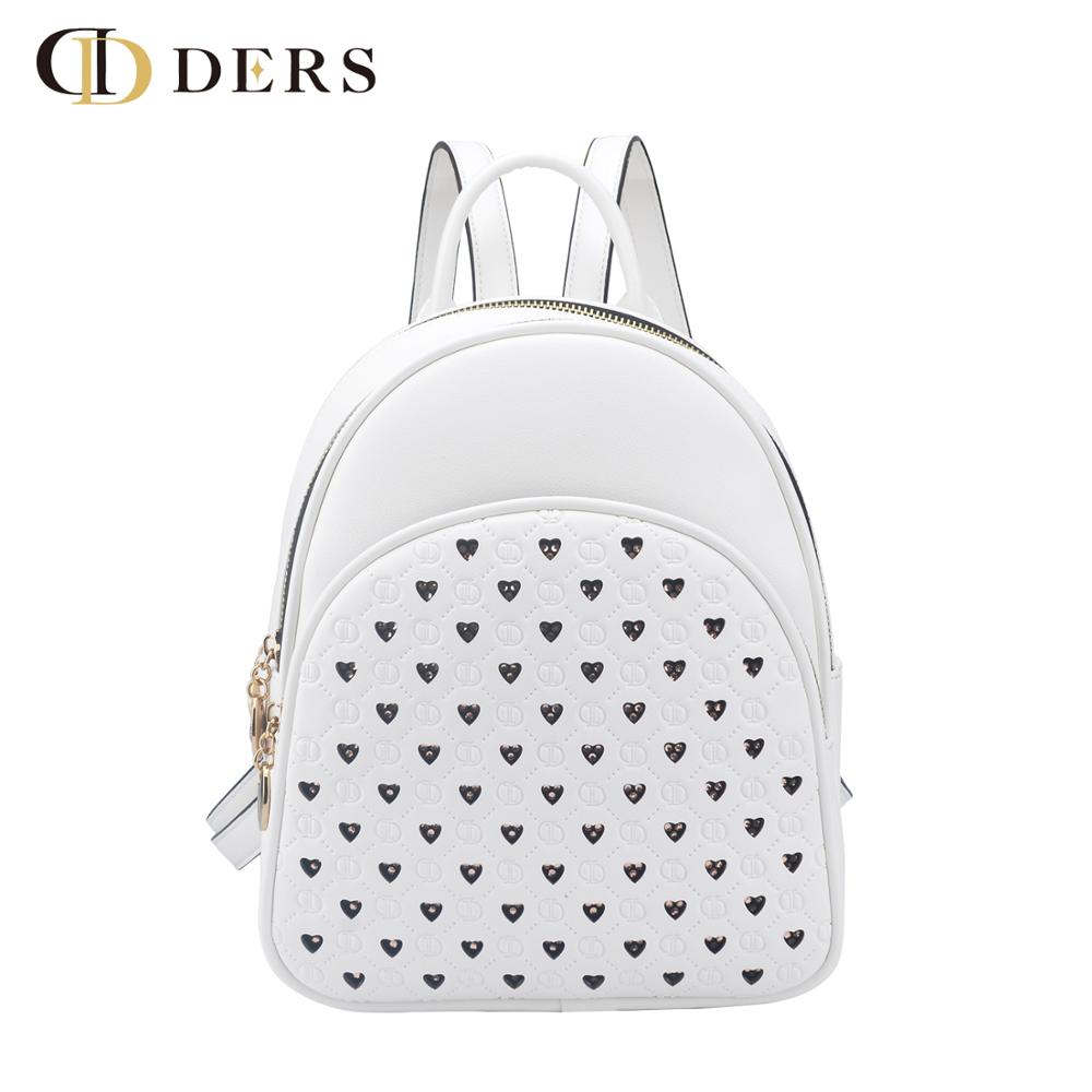 Customizable embossed logo PU backpack with laser perforated and hot-pressing studs