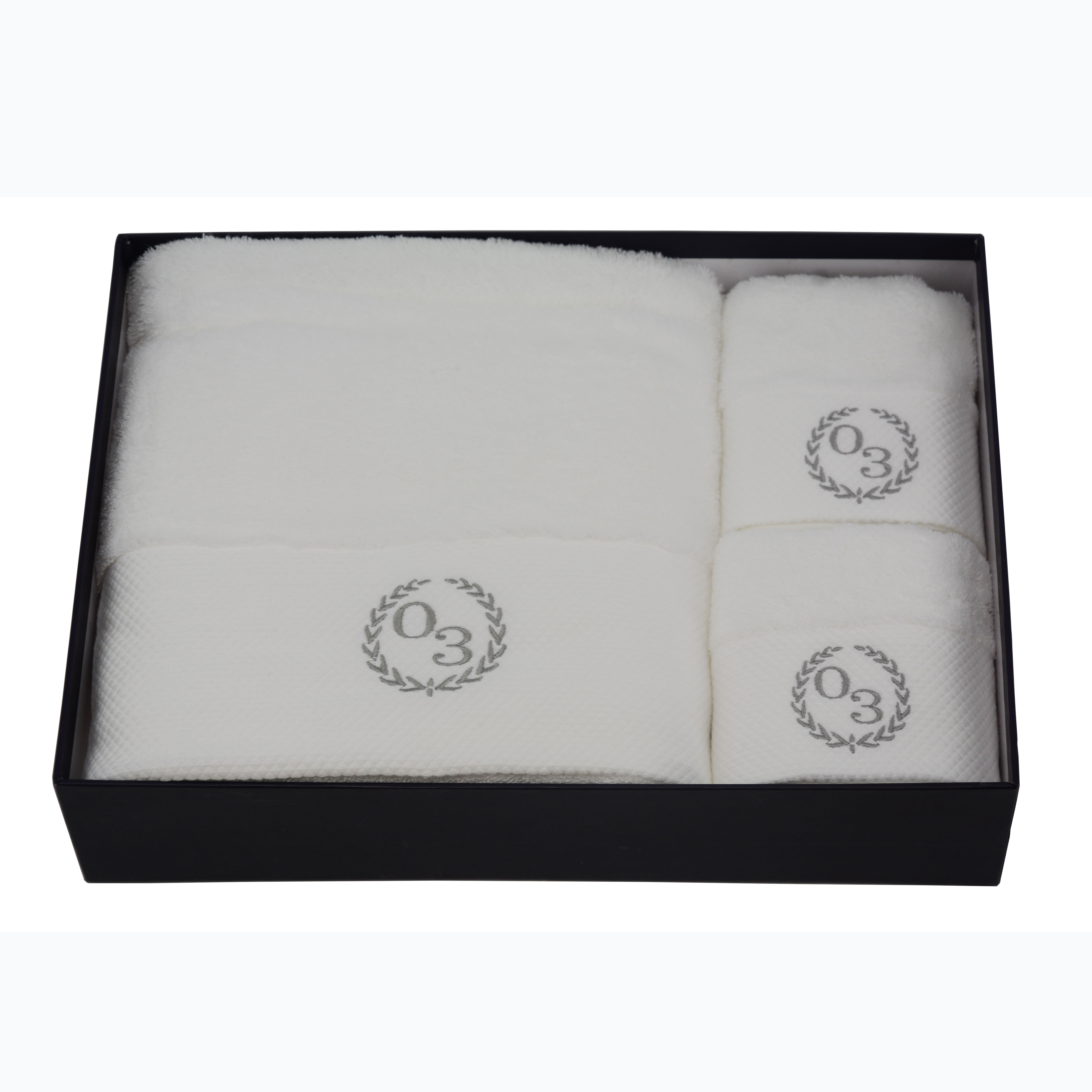 100% Cotton White Dobby Towel Set for Gift
