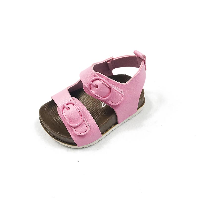 Open toe Pvc sole plain Pink Child girls school leather sandals for wholesale
