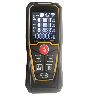 Laser Measure with Backlit LCD Digital Display, Laser Distance Measure w/Digital Level & Angle Sensor, M/In/Ft, 99 Data Set Storage, 3 Measurement Points, Pythagorean, Area & Volume Functions