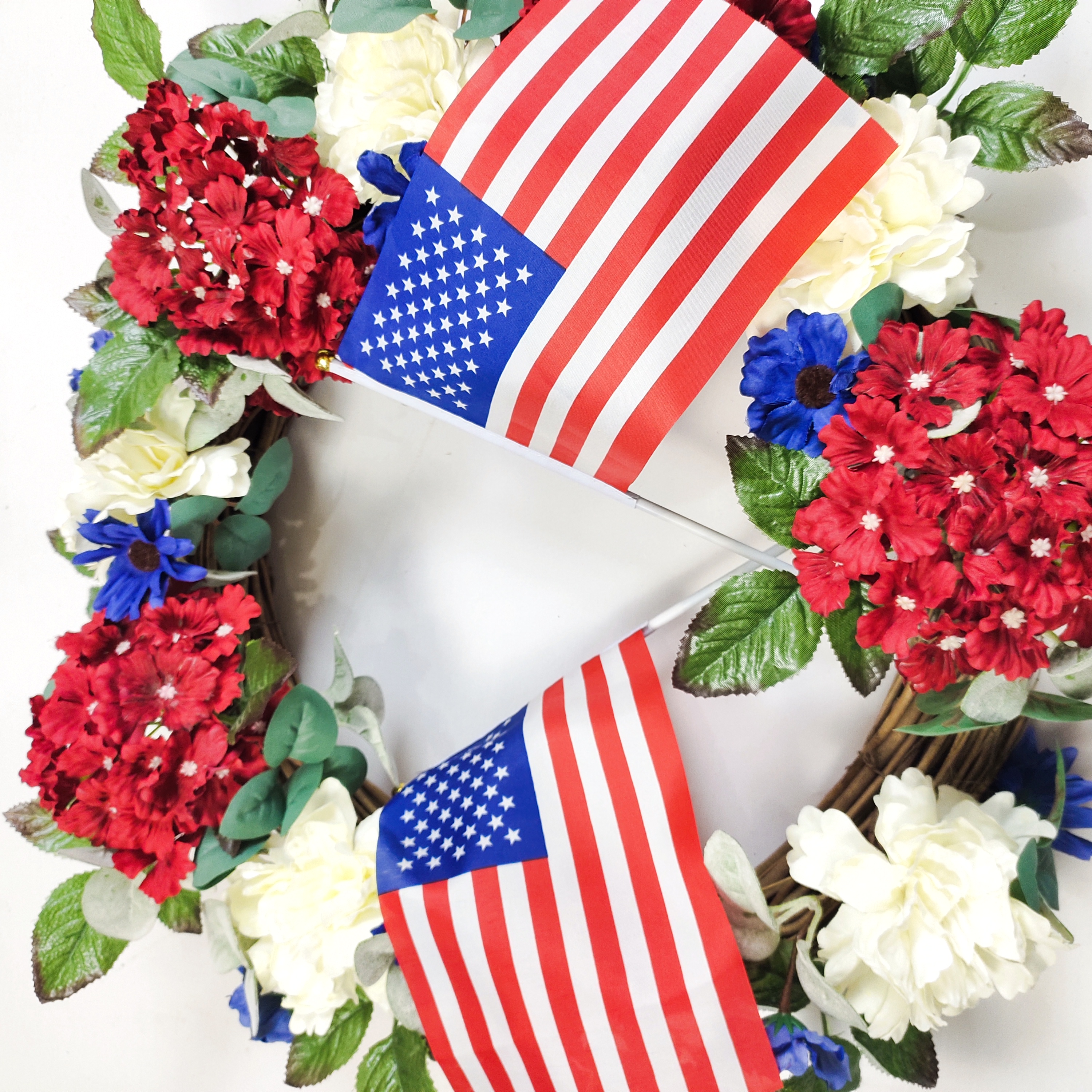 Red /white/ blue hydrangea wreath for 4th of July