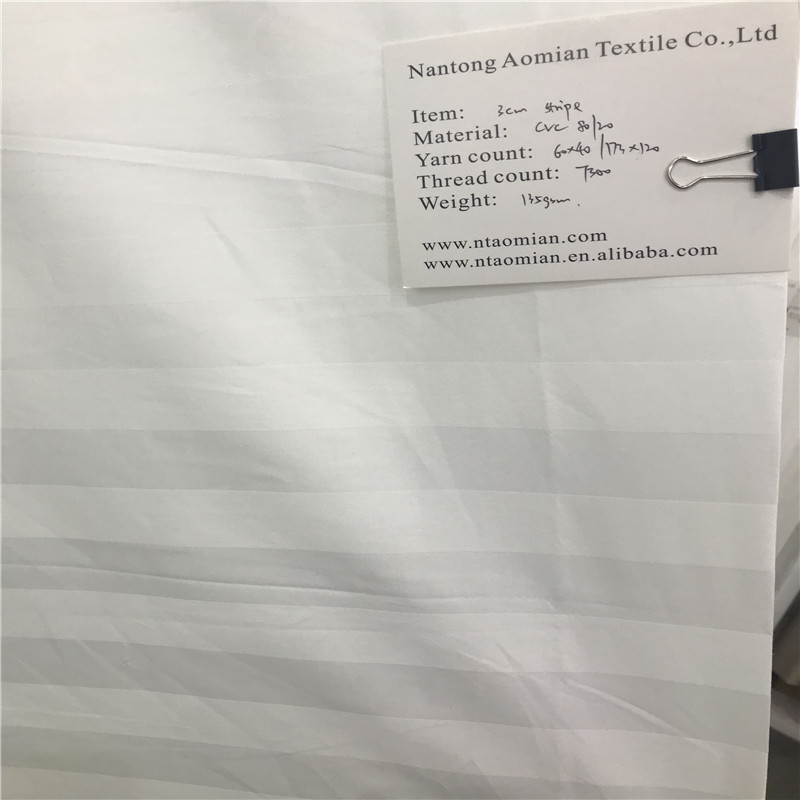 CVC 80/20 3cm sateen stripe fabric 60*40/173*120 300TC