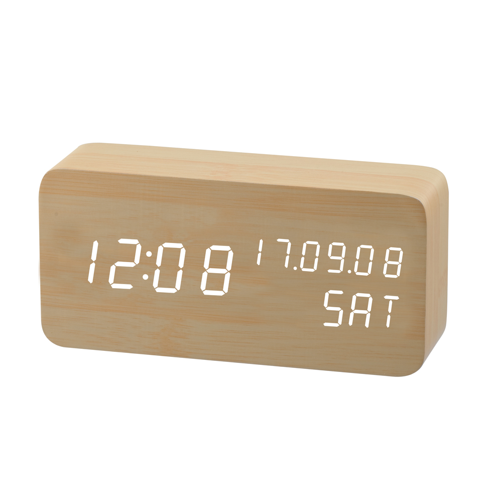 Hot-Sale Smart Sound Control Multi-Functional Wooden LED Clock Et509c