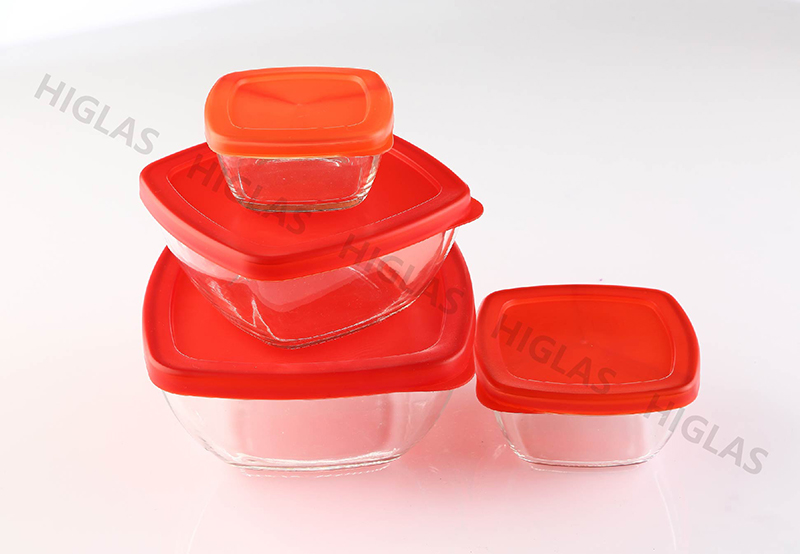 235ml/500ml/950ml/1600ml Square Sodalime Glass Bowl With Pp Lid