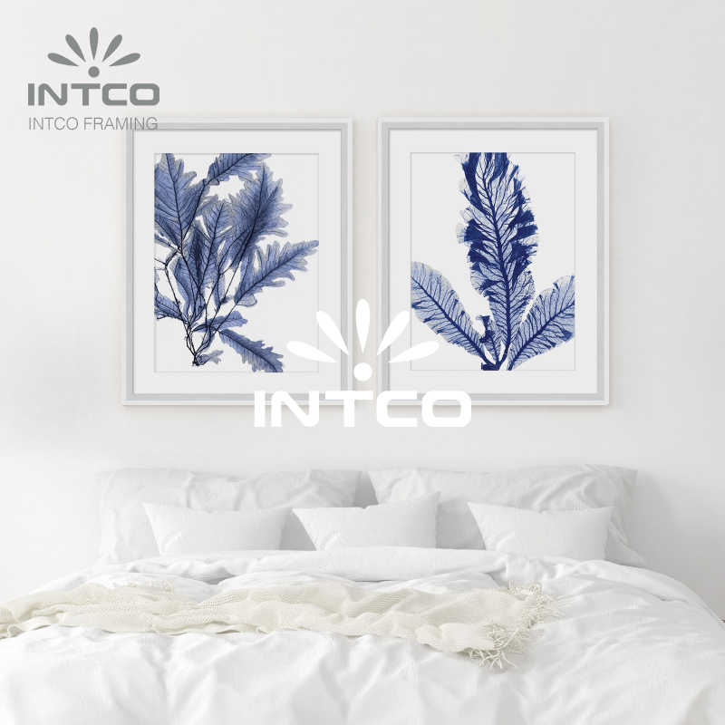 Framed Art Set-Blue Leaves