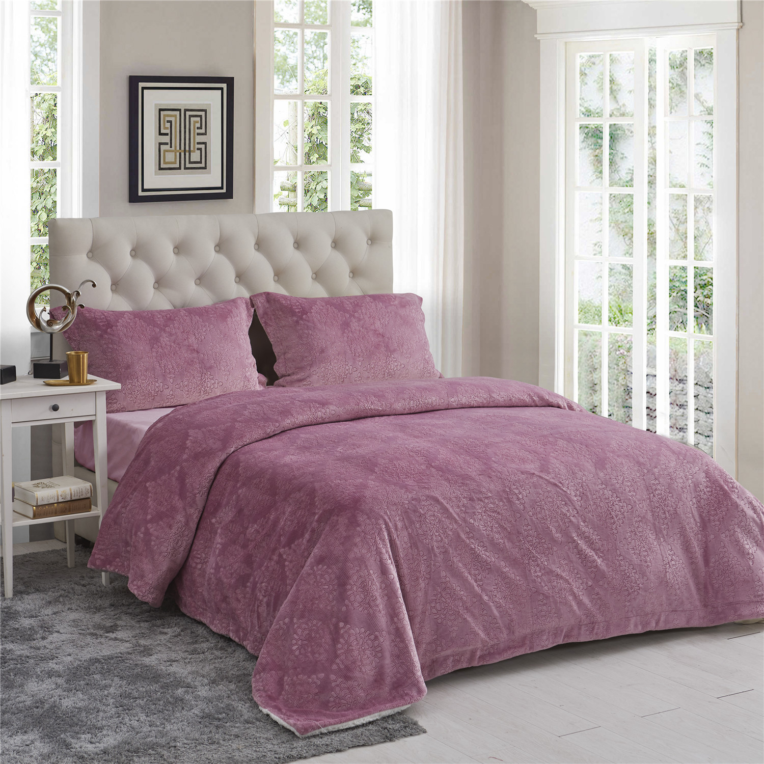 Yarn Dyed embossed fannel double layer blanket