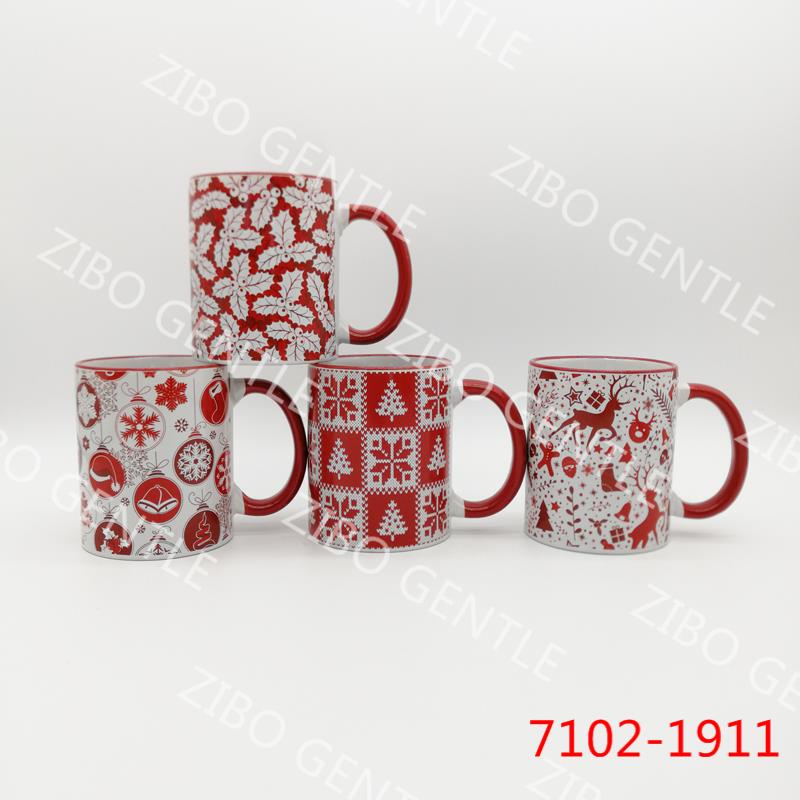 11oz Ceramic Mug With Decal With Color Lip&handle