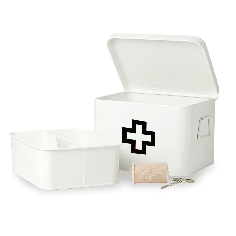 RetroKitchen Metal Medicine Storage with removable tray and storage compartments