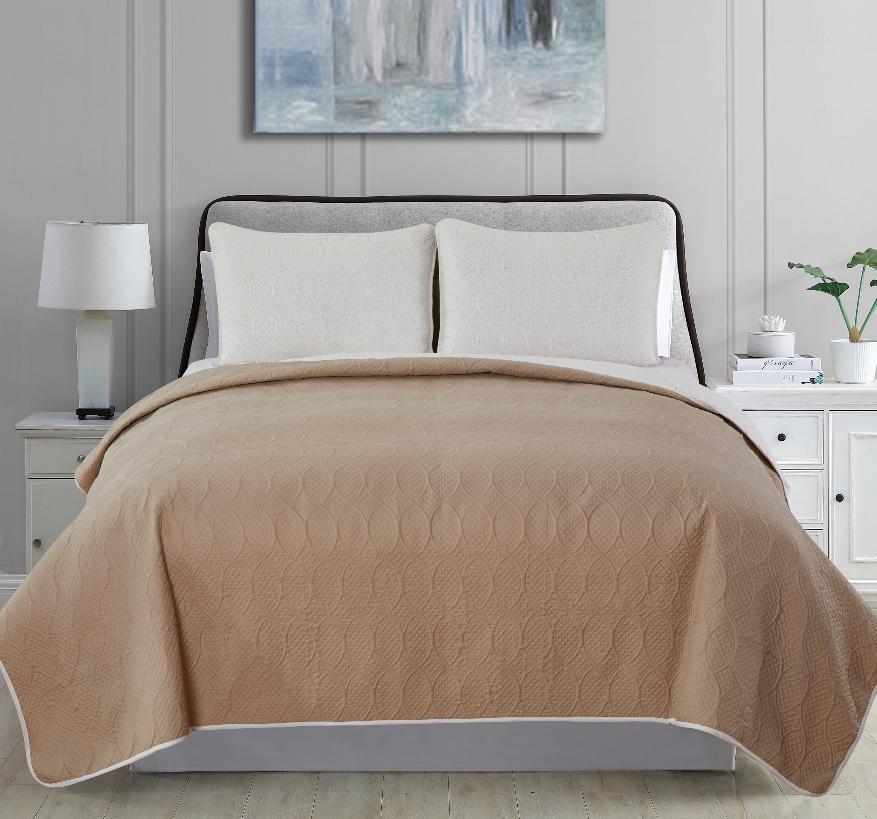 Home bedroom bedding quilt pillow set solid color bedspread household Quilted quilt cover embossed bedspread set