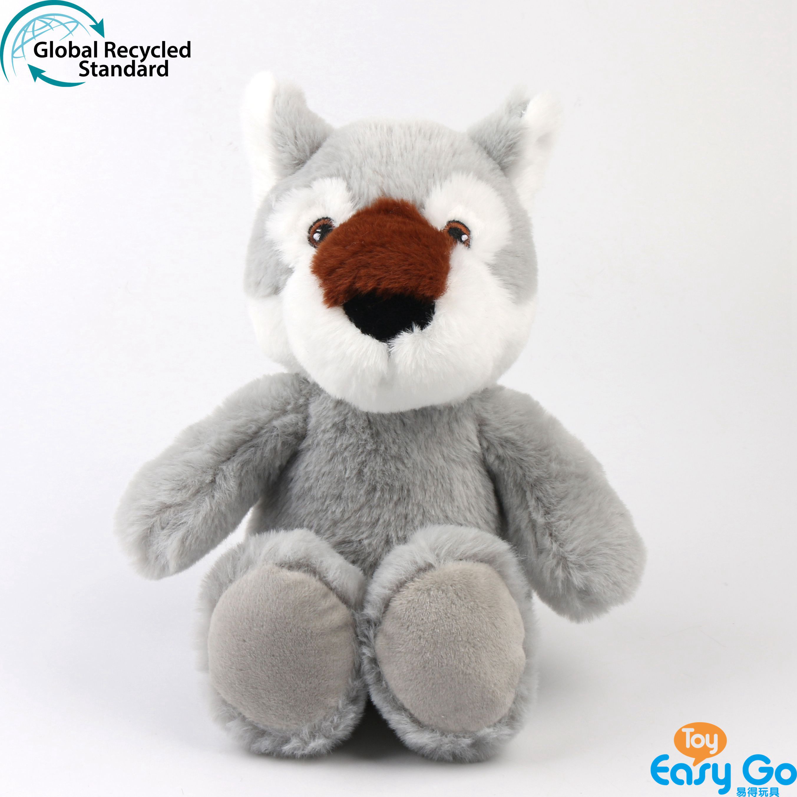ECO-friendly 100% recycled sustainable plush soft stuffed wild animal vertical sitting position wolf toy