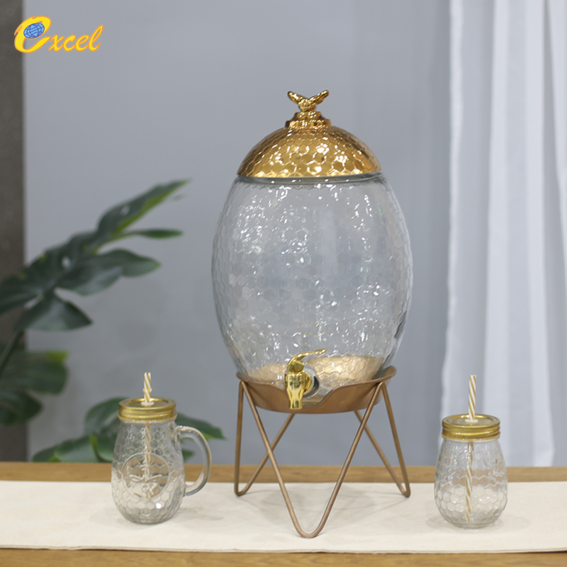 Bee design glass dispenser and jar