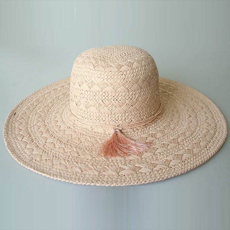 Ladies woven floppy hat with tassels