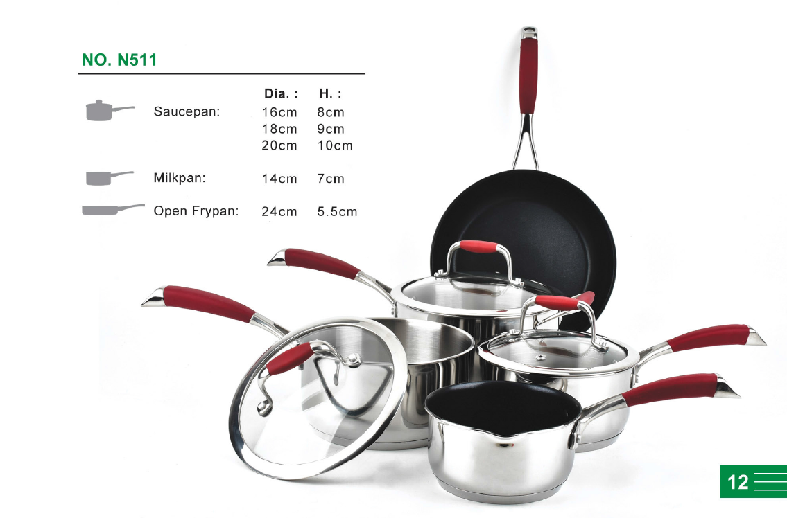 #000N511 8pcs stainless steel cooper cookware set(impact bottom)