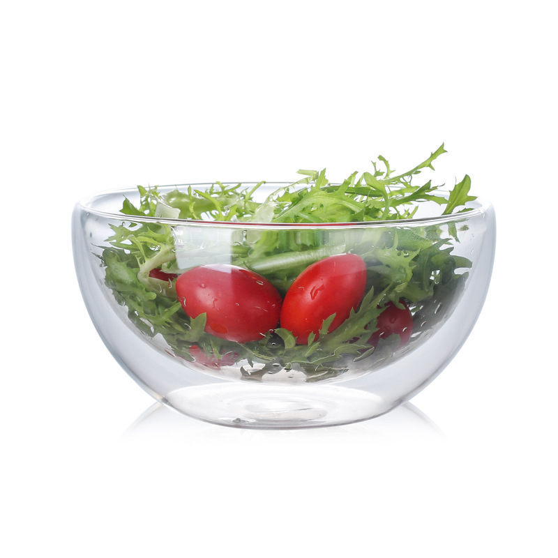 Double Layer Hand Blown High Borosilicate Salad Bowl Vegetable Dessert Bowl Ice Cream Bowl