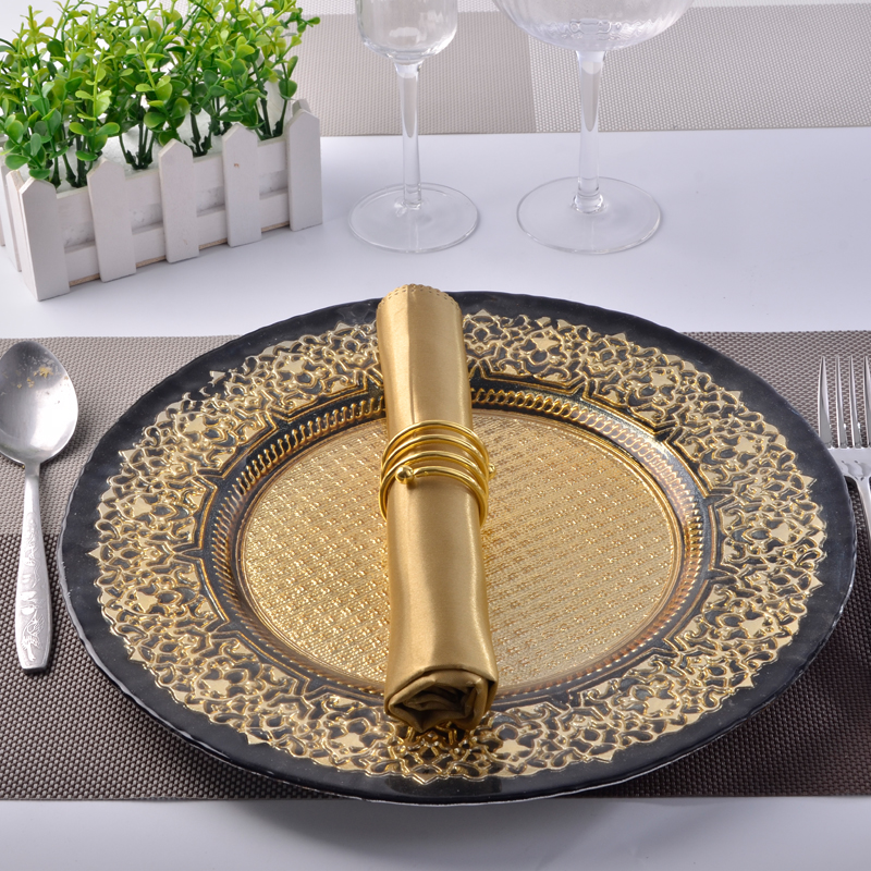Vintage black and gold glass charger plates, kitchen utensils