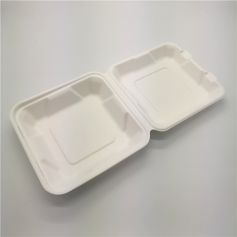 100% Biodegradable Clamshell Disposable Sugarcane 8" Food Container