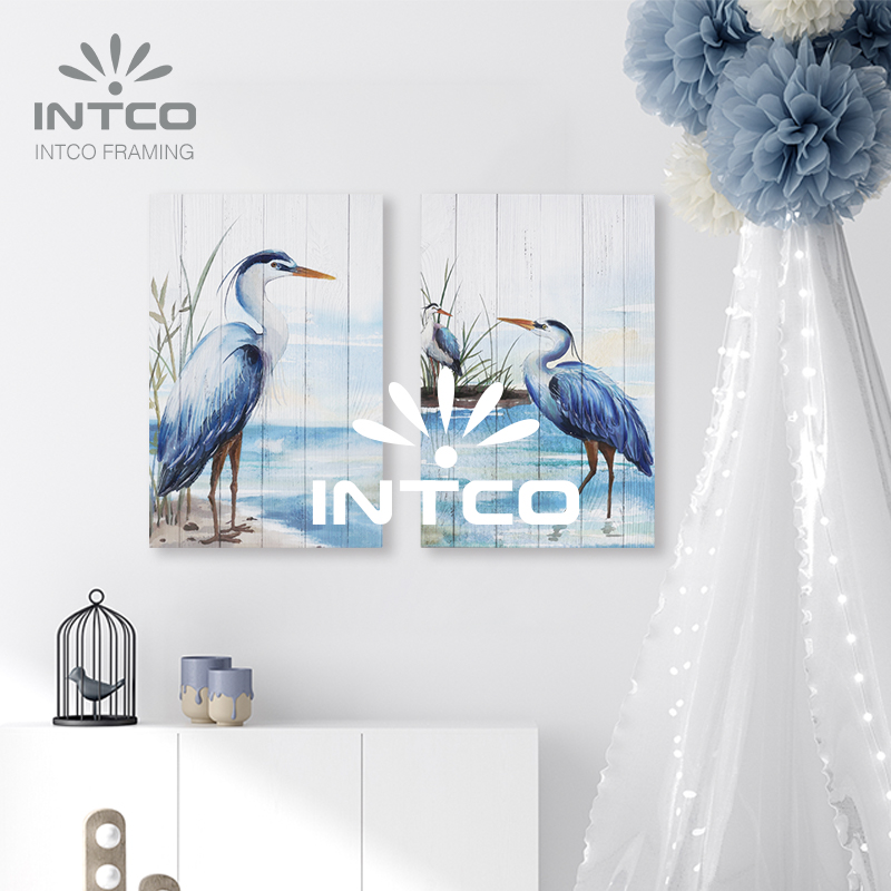 Framed Art Set-Heron beside lake
