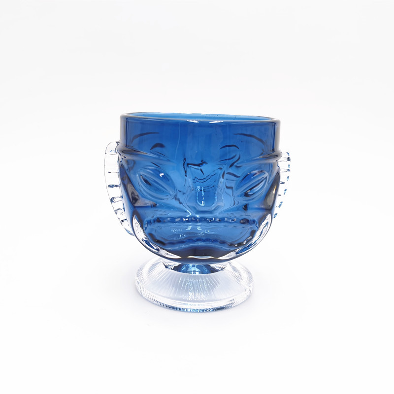 Vintage Glass Tiki Mugs Ocean Blue