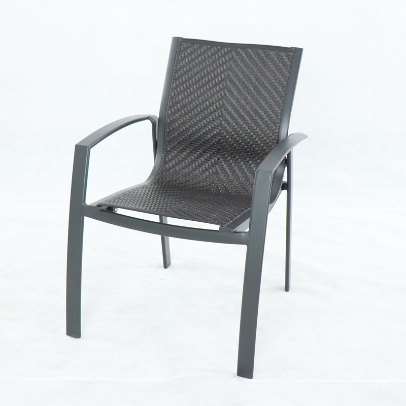 1 Outdoor leisure furniture Steel tile Dining Table+ Aluminum Auto-weaving Wicker Chair, Matt Dim grey+ Bronze Rattan