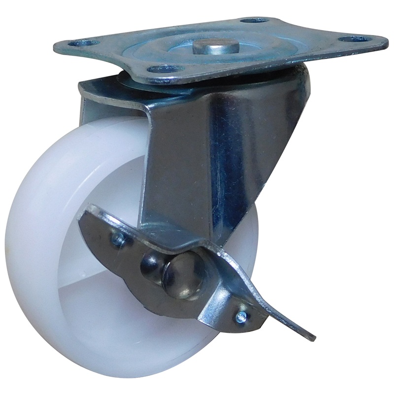 3 inch light duty white PA nylon swivel with side brake casters