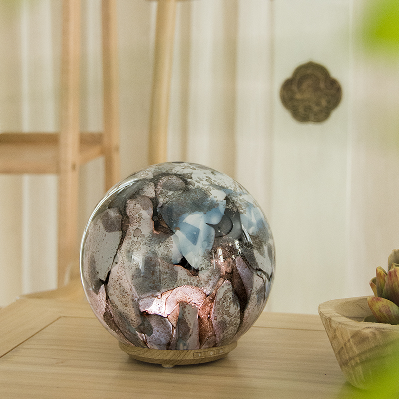 Handmade color spherical art Glass Atomized Aroma Diffuser essential oil GJ17-R19-A-6 Black-White Metallic blue agate