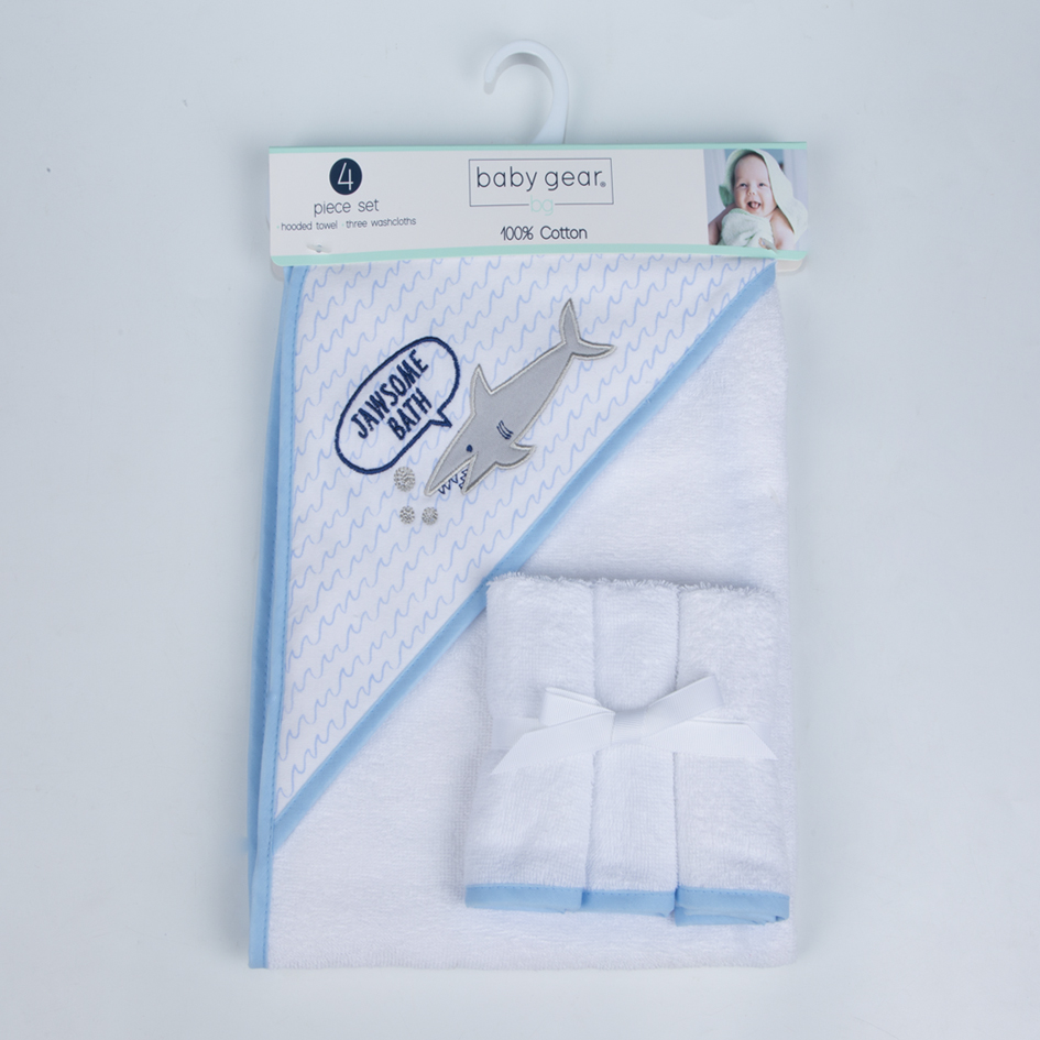 100% Cotton Woven Terry Hooded Towel And Washcloth