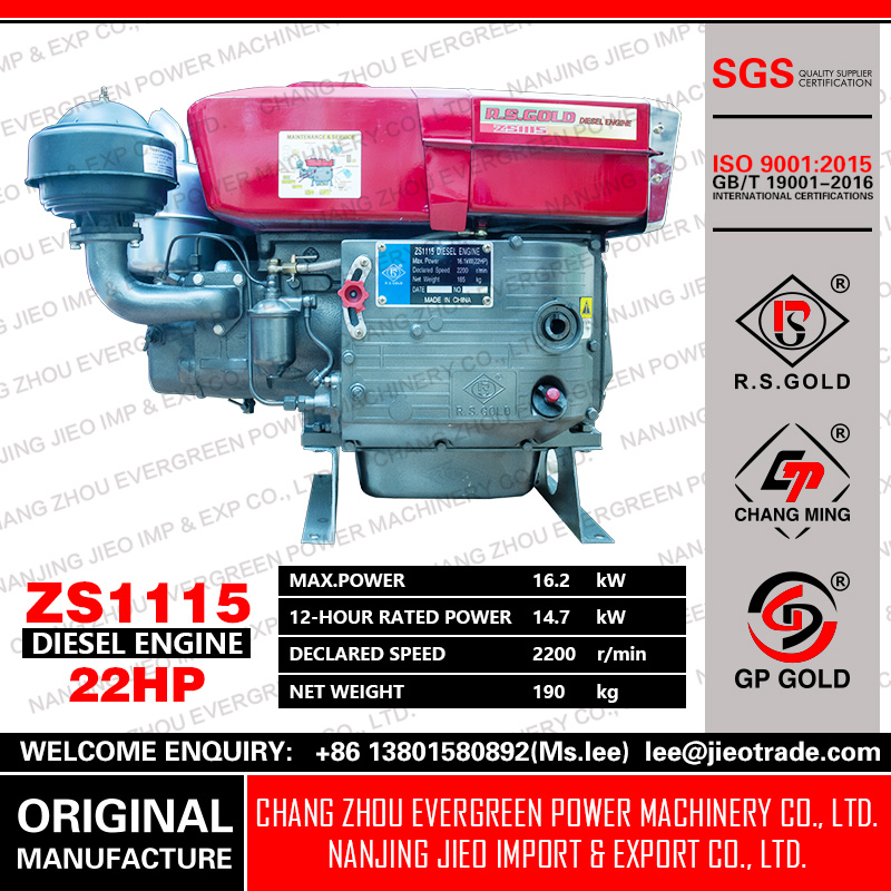 Air Cooled Diesel Engine Zs1115 22hp Agriculture Machine Powerful Manufacturer