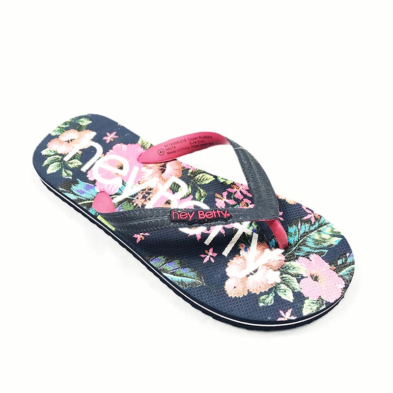 Hot Selling Beach Rubber upper Flower printed Eva flip flops for woman