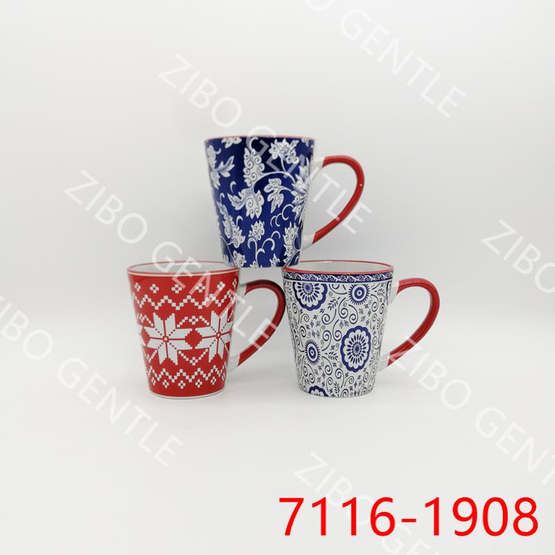 V Shape Mug With Decal With Color Lip&handle