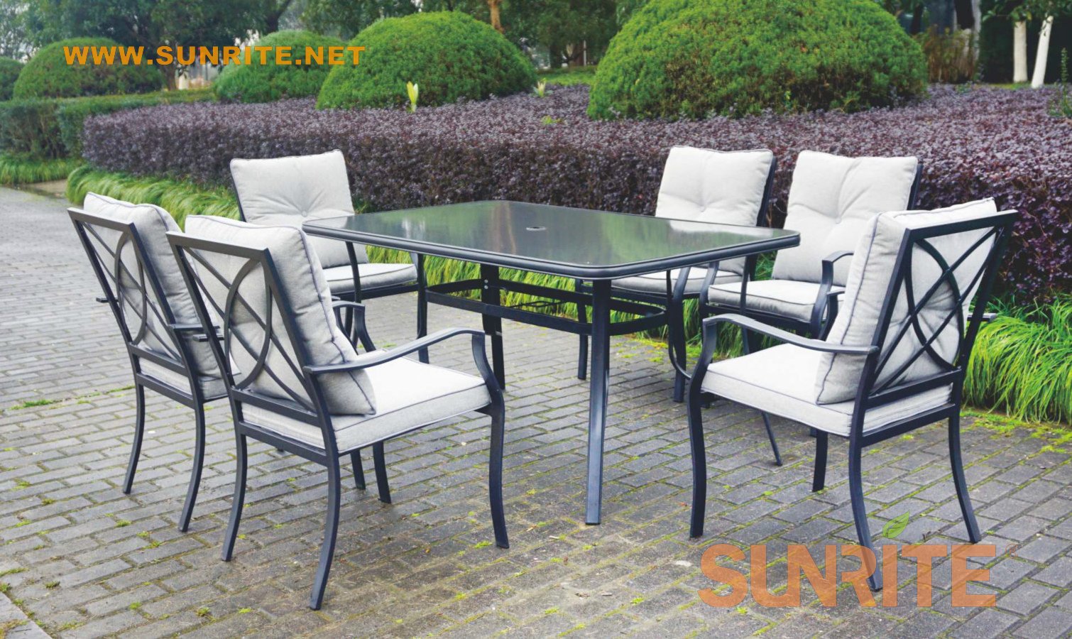 Cooktown 7PCS Metal Cushion Glass Patio Dining Set