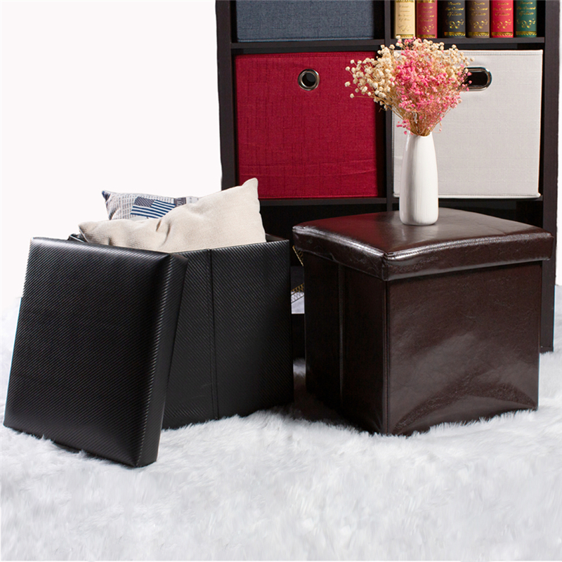 Faux Leather Collapsible Storage Ottoman