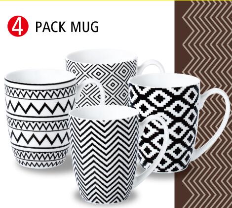 Porcelain bullet shape mug black geo