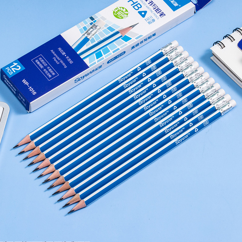 White And Blue Triangle Pencil With Eraser
