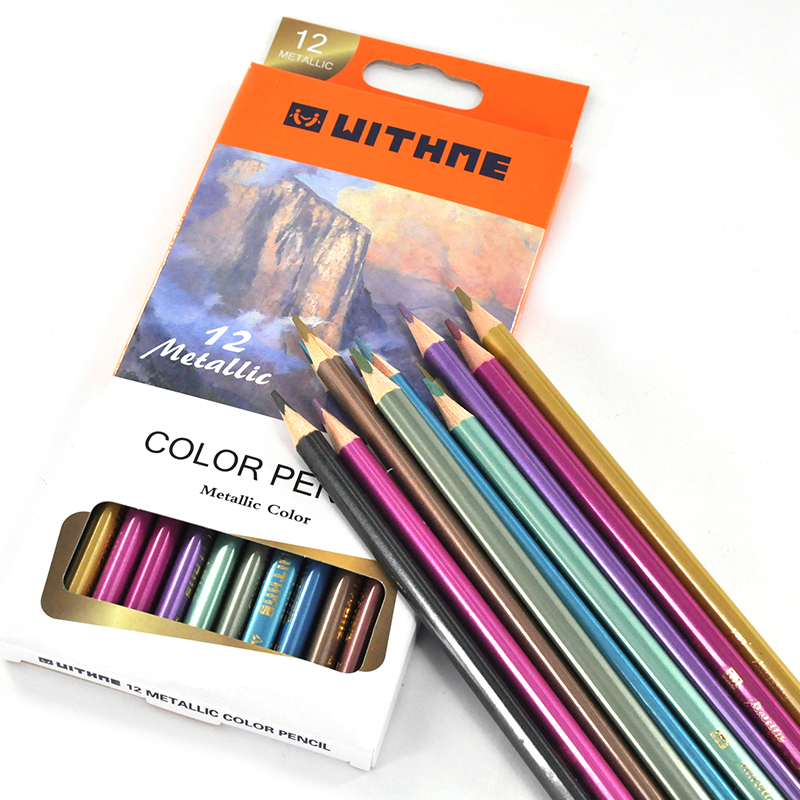 12 Metallic colored pencils color box cased